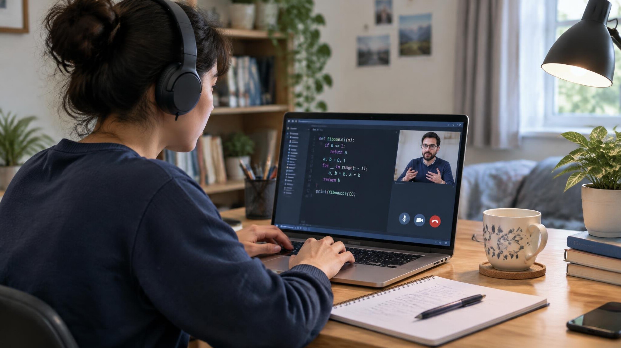 woman coding at home