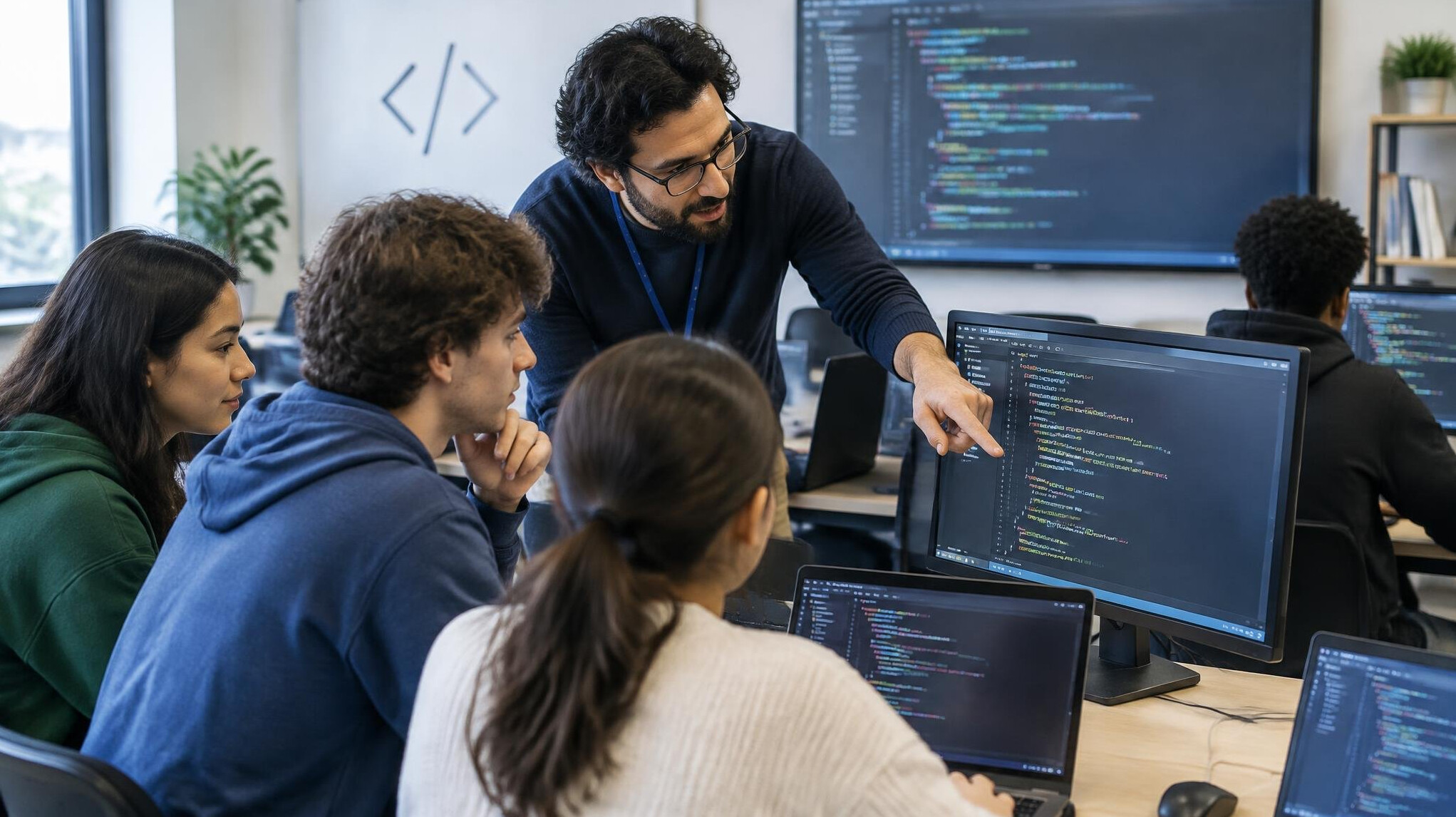 group of students in coding class
