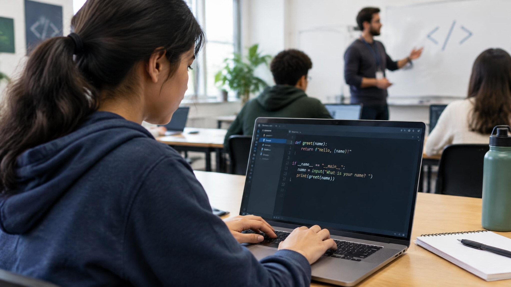 beginner learning to code on laptop