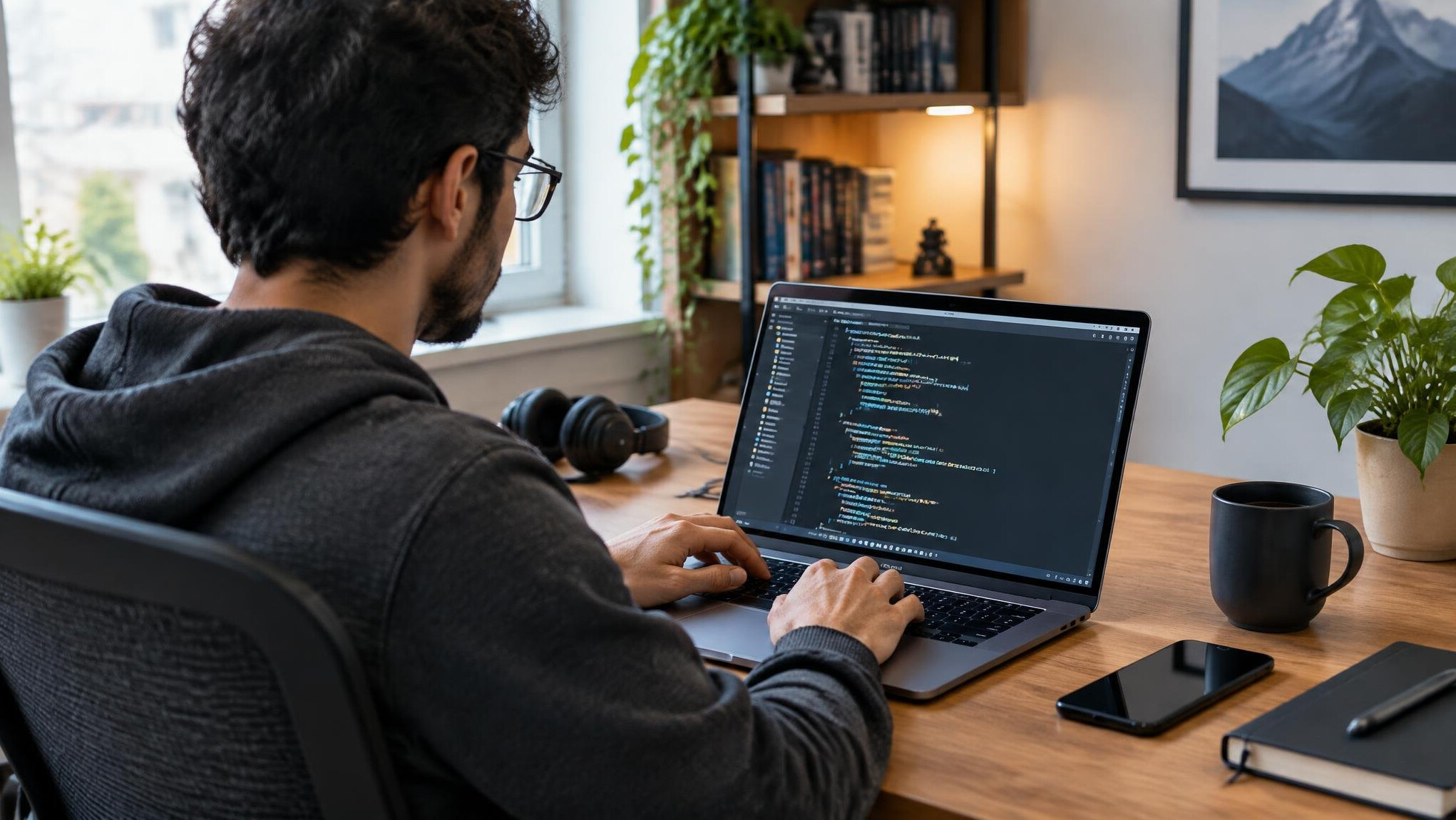 coding on laptop