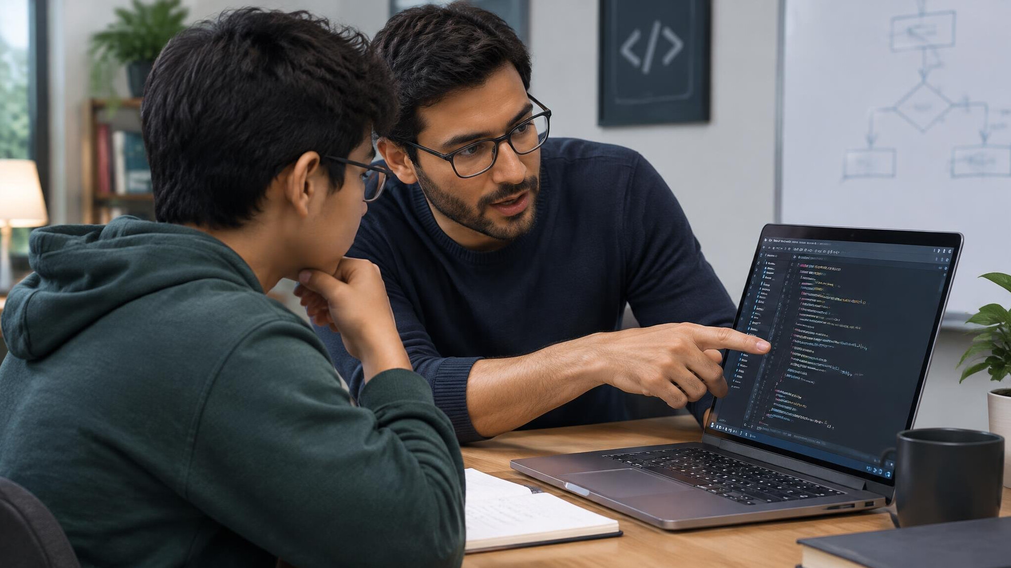 mentor helping student with code