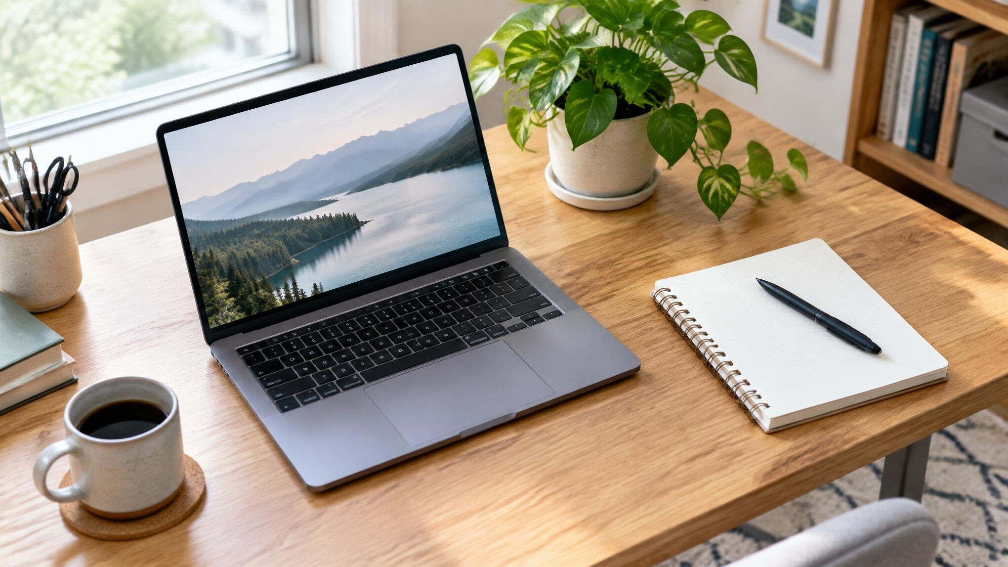 Laptop and notes on a creative workspace